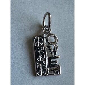Sterling Silver Love Peace Sign Pendant Charm Vertical Rectangular 925 1g STER